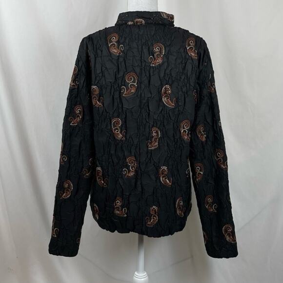 DB Spirt Crinkle Black Beaded Embroidered Party Event Jacket Vintage Size L - Picture 5 of 13